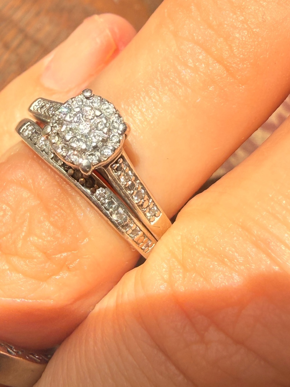VTG Halo Unique Designs 925 Sterling Silver Multi-Diamond Bridal Set Rings